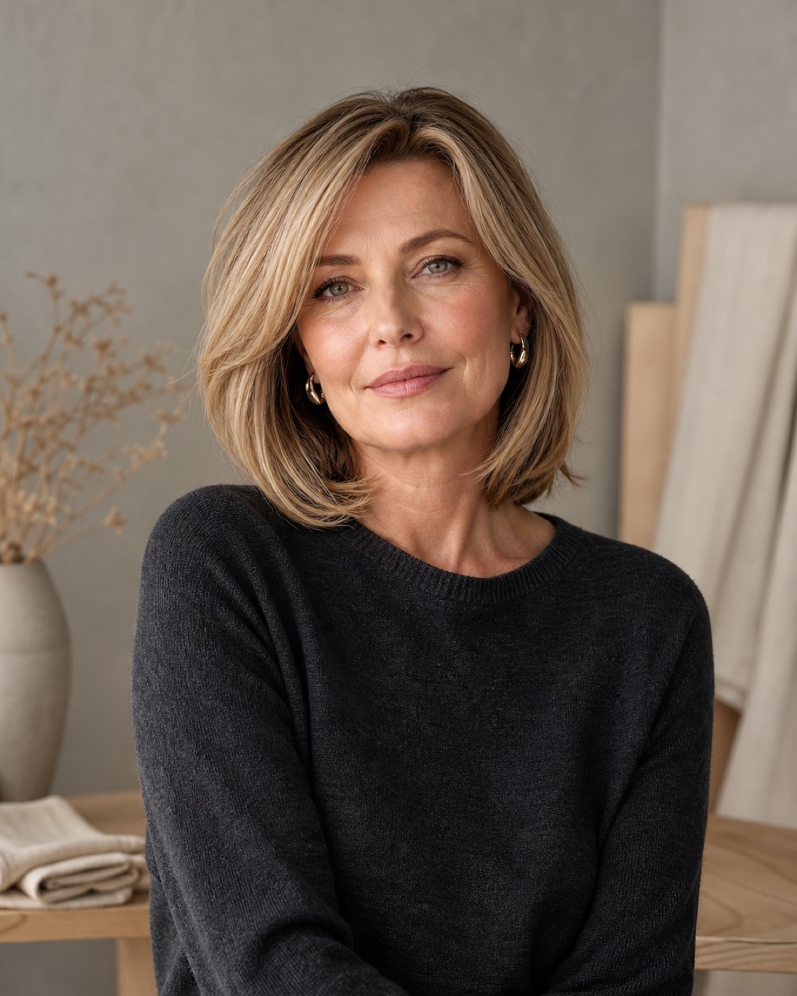 Frau mit langen wallenden dunklen Haaren