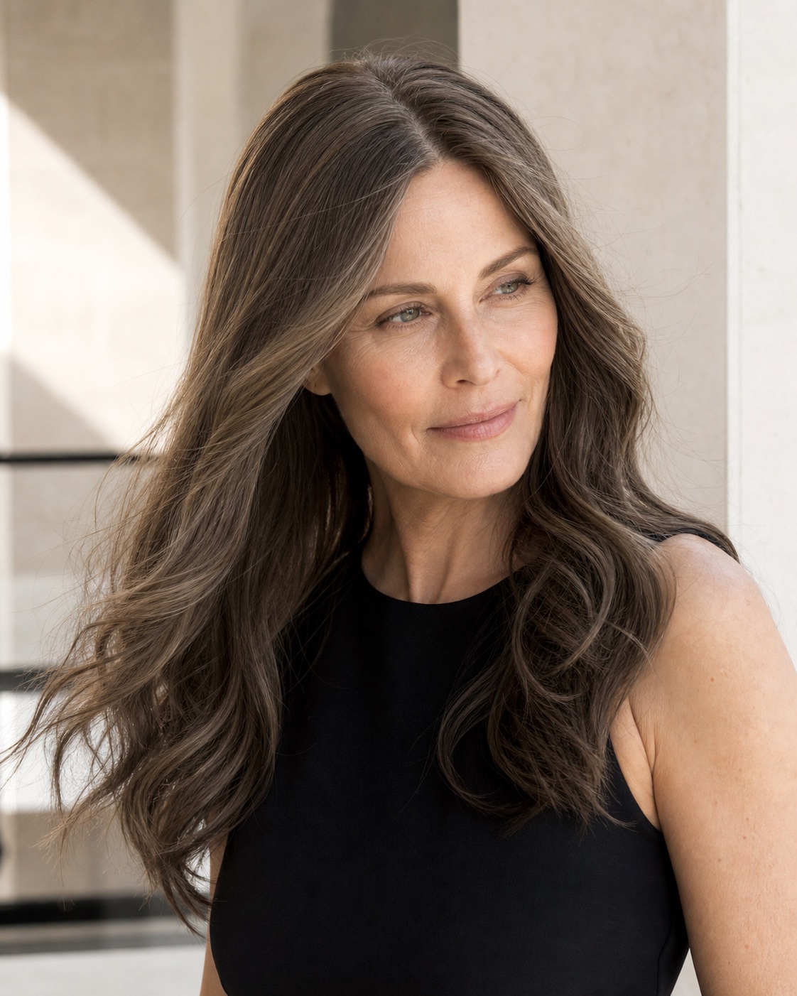 Woman with long flowing dark hair