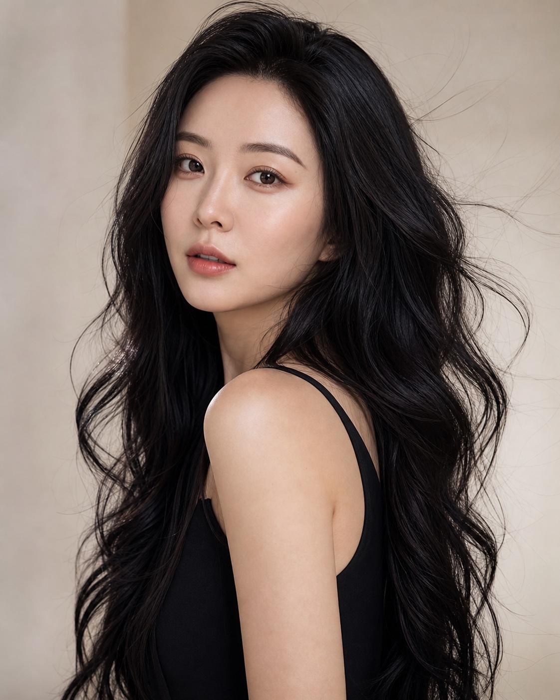 长长的飘逸黑发的女人